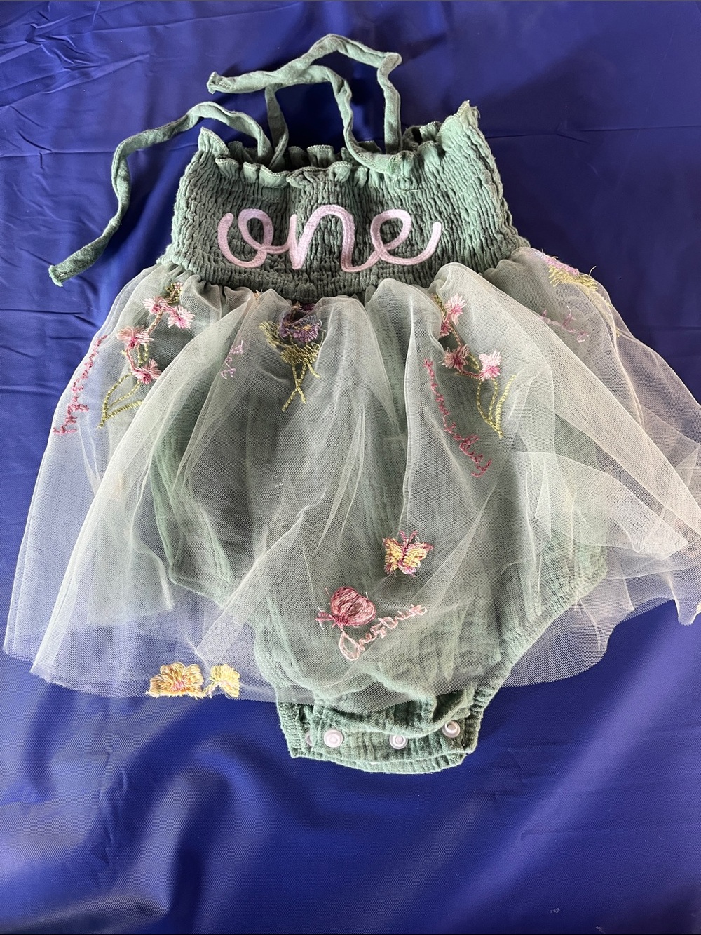 Green Baby Girls' 'One' Tulle Romper